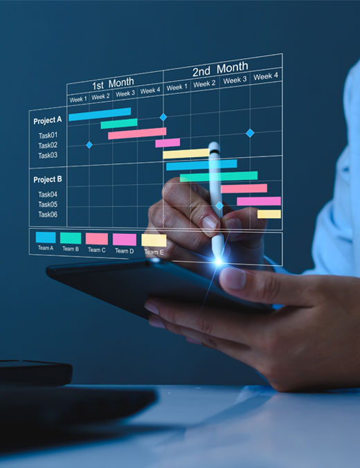 Employee looking at agenda on a screen
